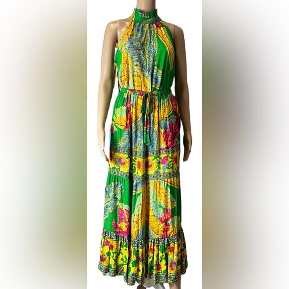 Cynthia Rowley Tropical High Ruffle Neckline Mock Halter Top Long Skirt Small - Picture 1 of 7